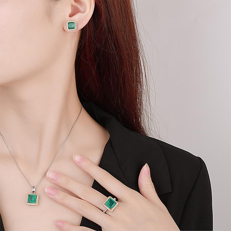 Jewelry Copper Bottom Gold-Plated Simulation Red Corundum Emerald Princess Square Set Main Stone 10 * 10-8 * 8