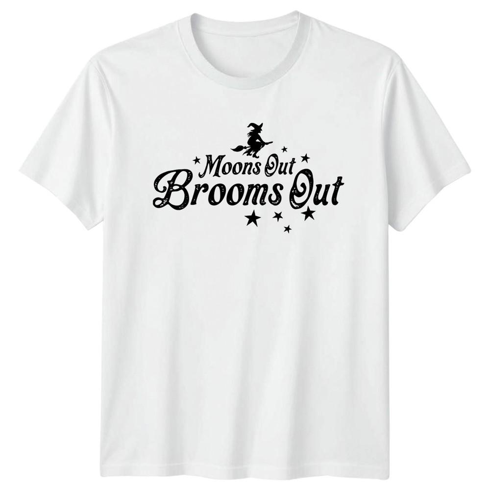 Moons Out Brooms Out Halloween Witch Graphic Unisexs Unisexs Tee S