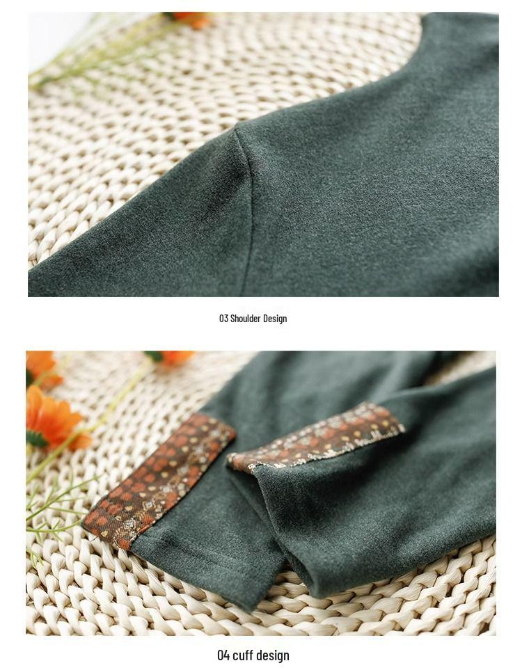 Ethnic Style Retro German Velvet Women's Sweatshirt, 2024 Autumn/Winter, Loose Stitching Pullover, Warm Base Layer
