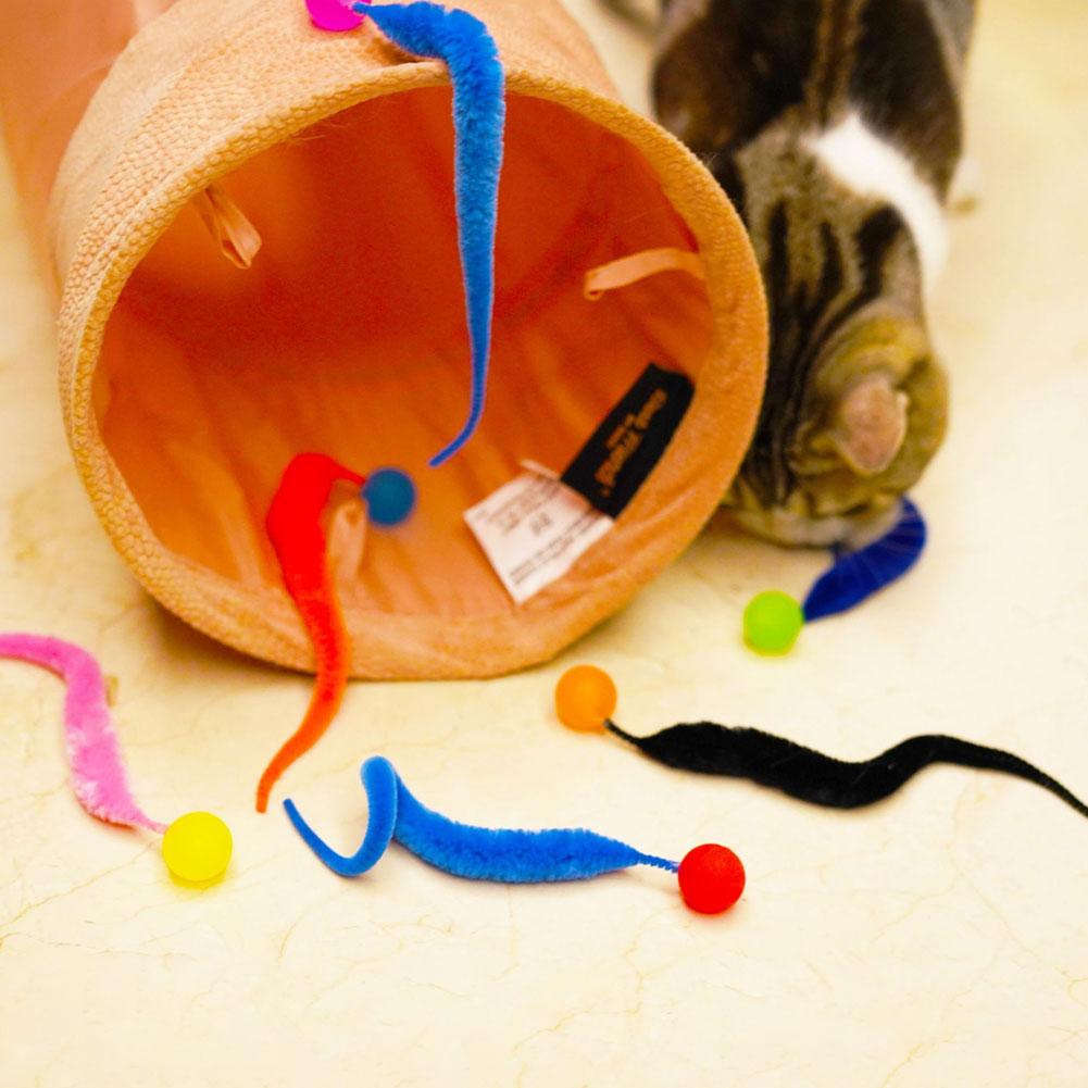 1pc Cat Teaser Toy Bouncy Ball Fluffy Tail Simulation Caterpillar Kitten Toy Durable Bite Teaser Tool Interactive Cat Toy Suppli