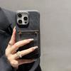 For iPhone 15 Pro Max Case Card Holder Jeans Cloth Texture PU Leather Back Cover