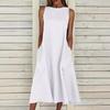Manufacturer European and American New Dress Round Neck Sleeveless Double Pocket Long Dress