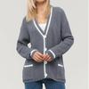 women's Knitted cardigan sweater autumn winter versatile V-neck pocket color matching knitted long-sleeved sweaters jacket women