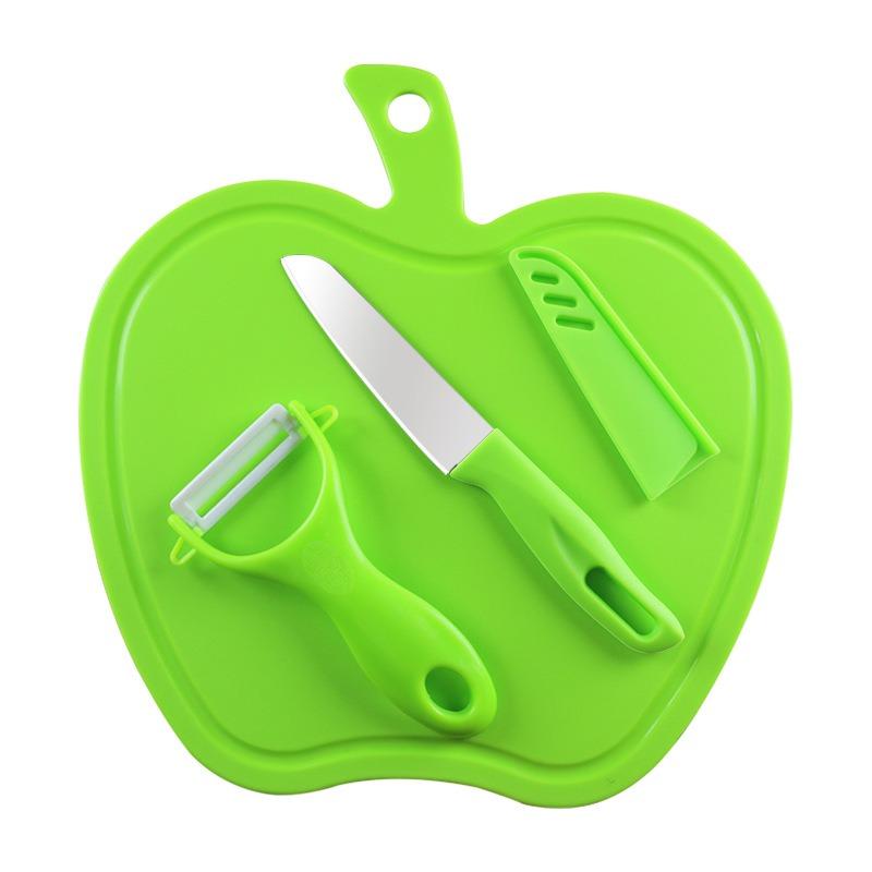 

JU NIANG ZI Набор из трех предметов для овощей, бытовой нож для фруктов, острый овощечистка, строгальный нож, нескользящая маленькая доска для овощей, кухонные гаджеты зелёный