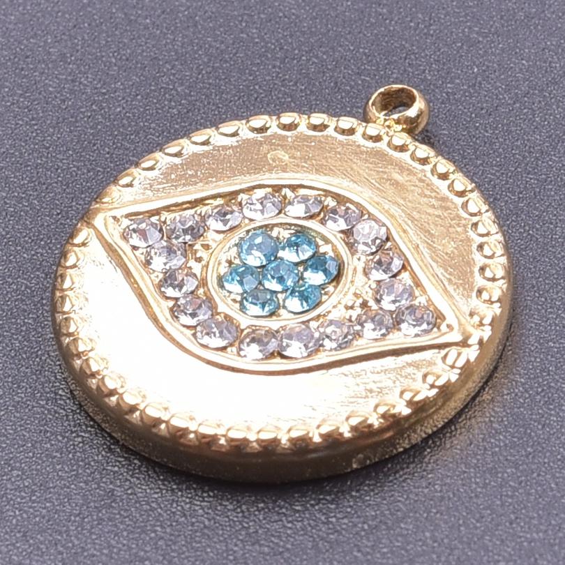5pcs Rhinestone Pendant Metal Real Gold Plated PVD Stainless Steel Charm Hasama Star Moon Evil Eye Pendants For Jewelry Making