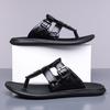 Men Black Leather Slippers Simple Flats Summer White Flip Flops Outdoor Sandals Blue Open Toe Beach Shoes Plus Size