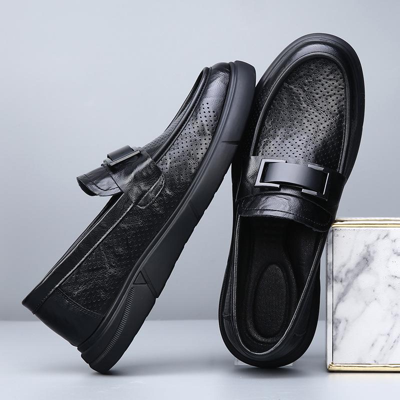 Doudou Shoes Men's 2025 Spring and Summer Men's Shoes Genuine Leather One Pedal Breathable Hollow Casual Leather Shoes Men Breathable and Comfortable