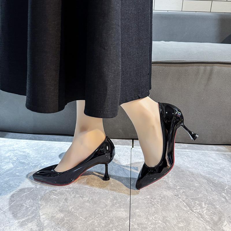 Fashion Fashionable High Heel Single Shoes Women Spring New Red Pointed Toe Thin Heel Breathable Slip-On Comfortable All-Match Shoes