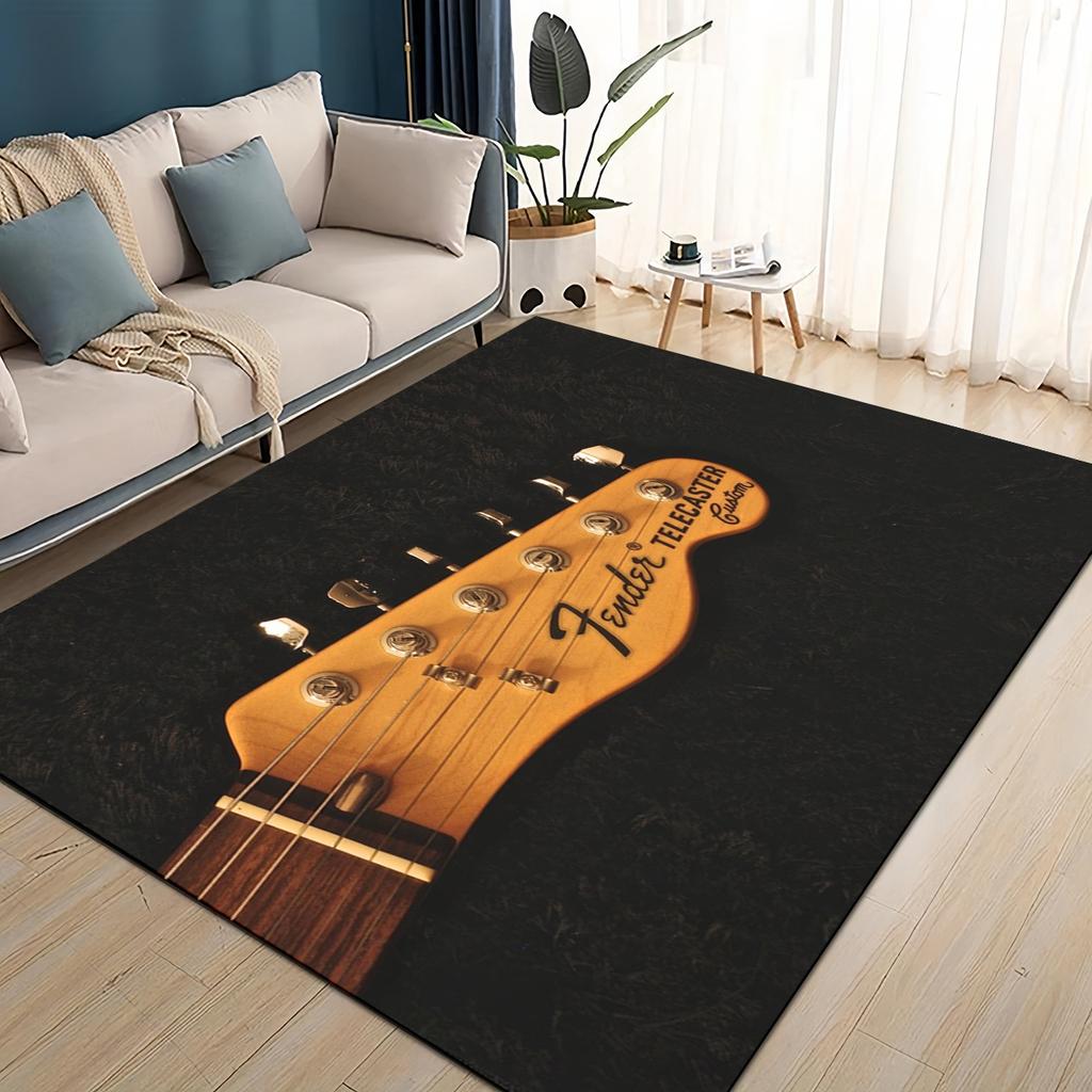 3D Retro Fender Logo Guitar Instruments Music Carpet Rug for Living Room Bedroom Home Sofa Decoration,kids Non-slip Floor Mat
