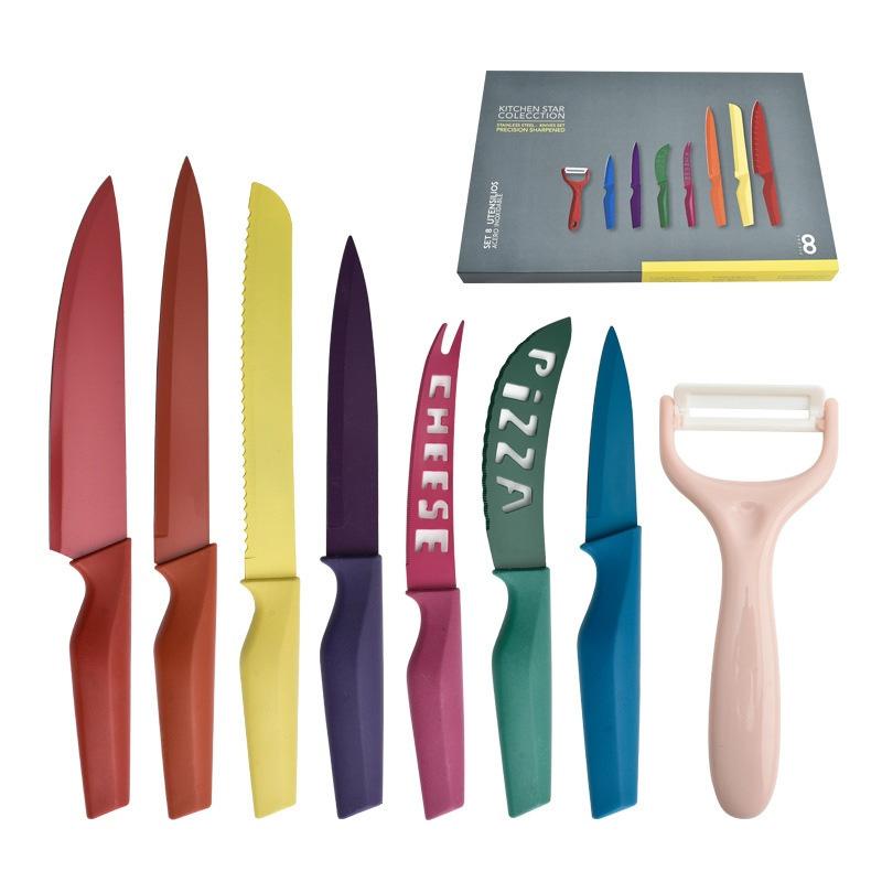 WXCOO Colorful Knife Set Fruit Peeler Vegetable Slicing Kitchen Accessories Wheat Straw Cooking Cutter Butcher Knife for Kitchen