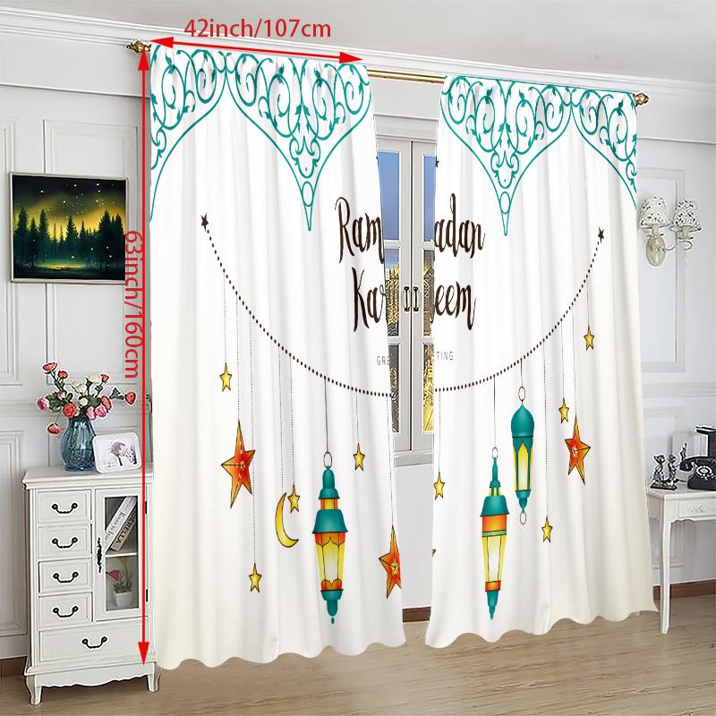 Eid Mubarak Islam Muslim Ramadan Curtain Living Room Bedroom Decoration Curtains Set Of 2 Made Polyester Great Decor