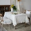 French White Cotton Tablecloth Ruffled Lace Embroidered Fabric Tablecloths Rustic Table Cover for Home Holiday Party Christmas