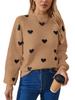 Heart Jacquard Round Neck Pullover Sweater for Women - Autumn/Winter Valentine's Day Style
