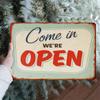 Please Come In We Are Open To Retro Metal Tin Square Sign Wall Art Waterproof And Dustproof Decoration Metal Wall Art Decor