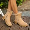 Women's Wide Width Side Zipper Snow Boots, Plush Lined Slip-On Ankle Boots, Chunky Heel Wholesale Booties In Stock