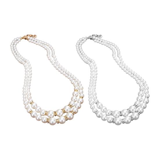 White Faux Pearl Necklace Ladies 2 Strands Beads Choker Elegant Layered Necklace Jewelry for Dating Weddings Parties