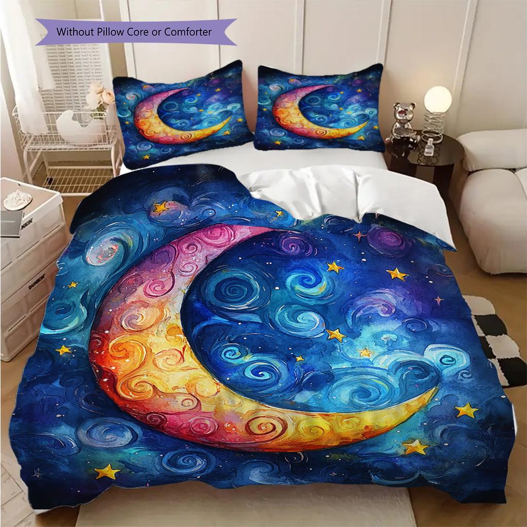 New Moon Pattern Bedding Quilt Set Quilt Cover Pillowcase Home Decoration Birthday Gift (1 * Duvet Cover + 2 * Pillowcase, Without Core)
