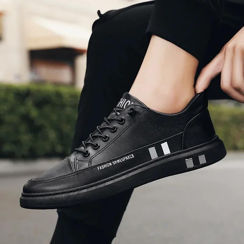 Neue Herren Weiße Sneaker Sportschuhe für Herren Leichtgewicht PU-Leder Atmungsaktiver Schuh Herren Flache Schuhe Mann Zapatillas Hombre