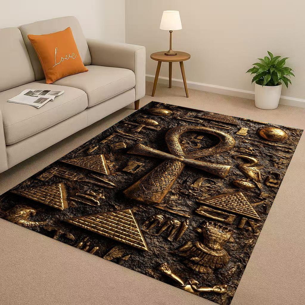 Retro Ancient Egypt Pictographic Eye of Horus Living Room Non-Slip Area Rug Carpet for Bedroom Sofa ,Easy Clean Home Doormat