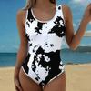 Summer Sexy Vintage Pattern Printed One-piece Swimsuit Slim Fit , Deep U-back Design, Beach Pool Vacation Eye-catching Fashion Swimsuit