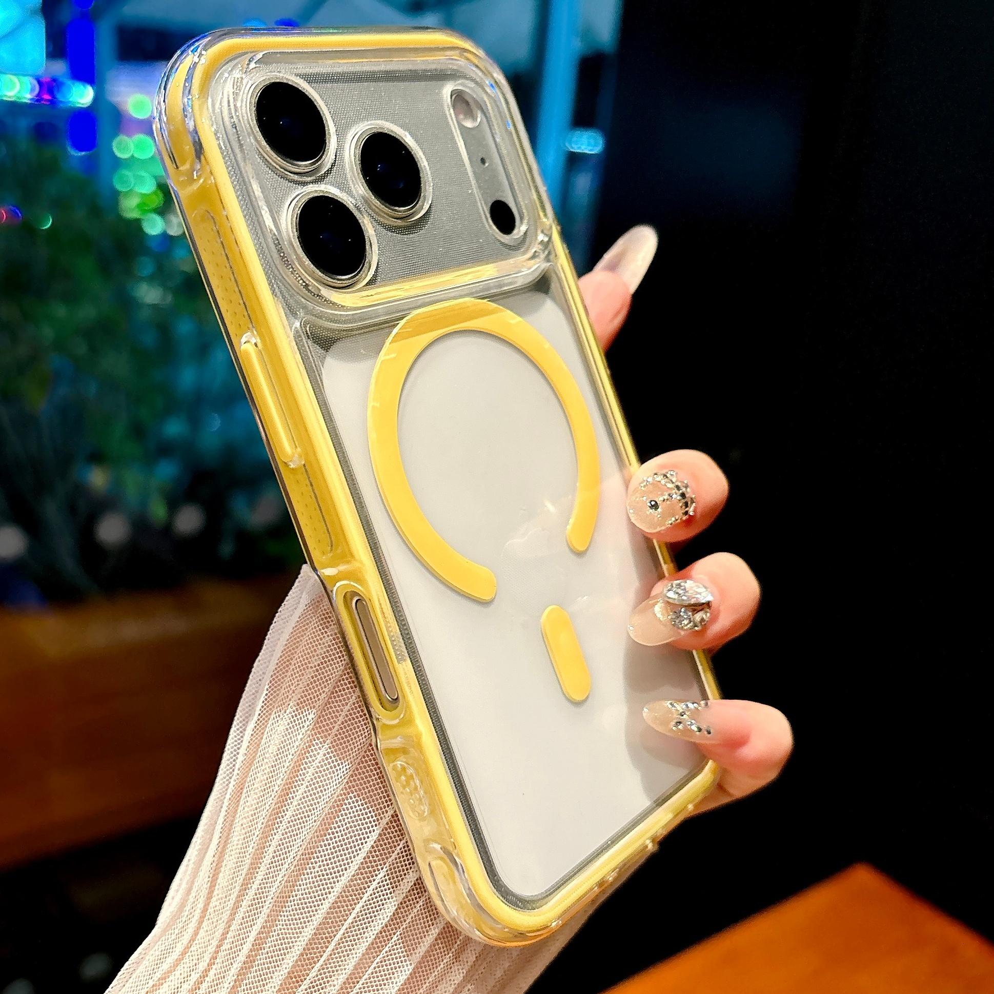 

Чехол-подушка безопасности для iPhone 17 Pro Max Магнитная беспроводная зарядка Чехол для iPhone 16 Pro Max 15Pro 14 13 Pro 12 11 Противоударный чехол For iPhone 17 жёлтый