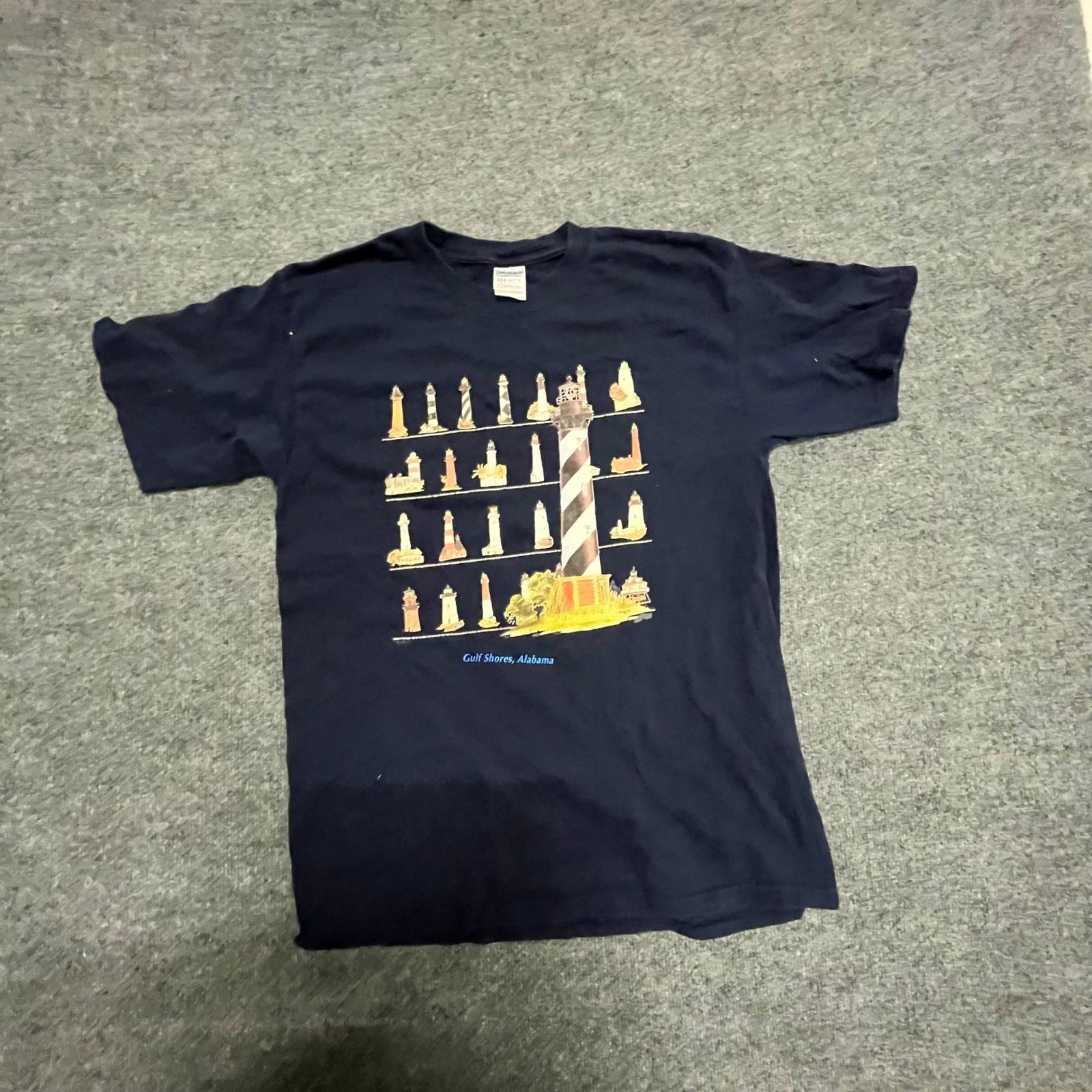 Gildan T-Shirt Mens Size L Navy Blue Gulf Shores Alabama Lighthouse Graphic Tee M