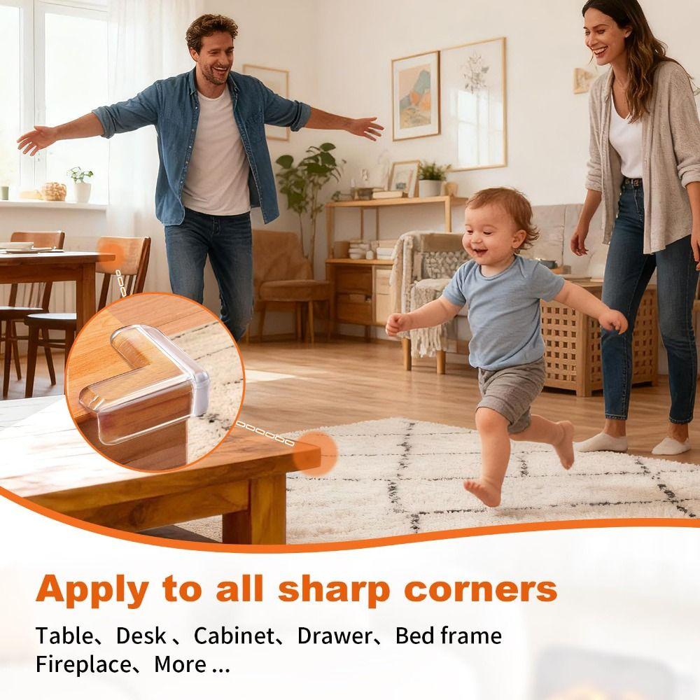 10Pcs Pre-Taped Adhesive Furniture Corner Guard Easy-to-Peel Tab Edges Safety Bumpers  Dining Table