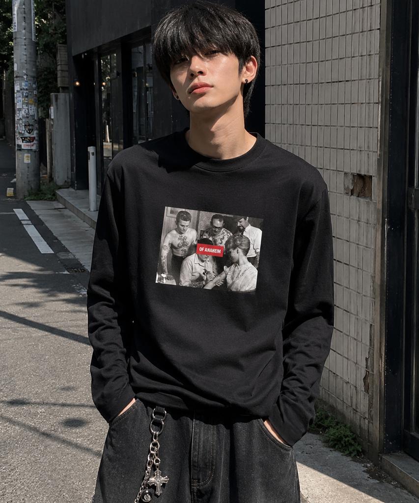 GRAVER ORDINARY [Odnr Unisex] Tattoo Long Sleeve T-Shirt_Charcoal