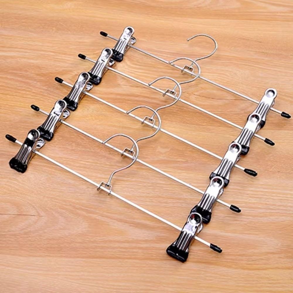 5pcs New Retractable Metal Trouser Rack Windproof with Adjustable Clips Pants Drying Hangers Non-Slip Closet Storage Racks