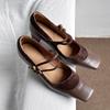 Kara Women's Shoes~ Black Professional High Heels Versatile Splicing Square Head Mary Jane Women's Shoes Double-breasted Thick Heel Single Shoes