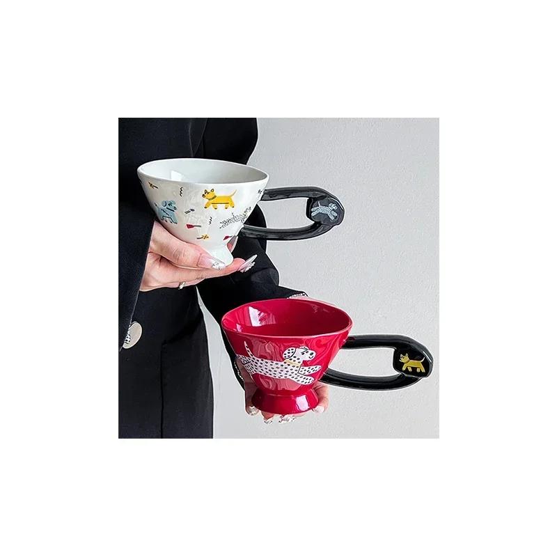 Creative Irregular Ceramic Coffee Cups Cute Cartoon Puppy Mugs High End Office Breakfast Milk Cup Exquisite Household Tableware