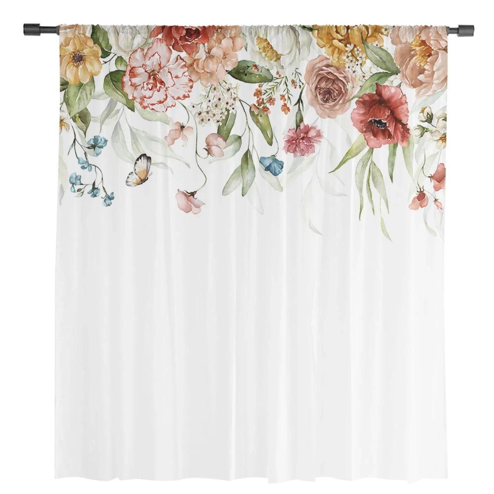 Spring Flower Rose Sheer Curtains for Bedroom Living Room Decoration Window Curtain for Kitchen Tulle Voile Organza Drapes