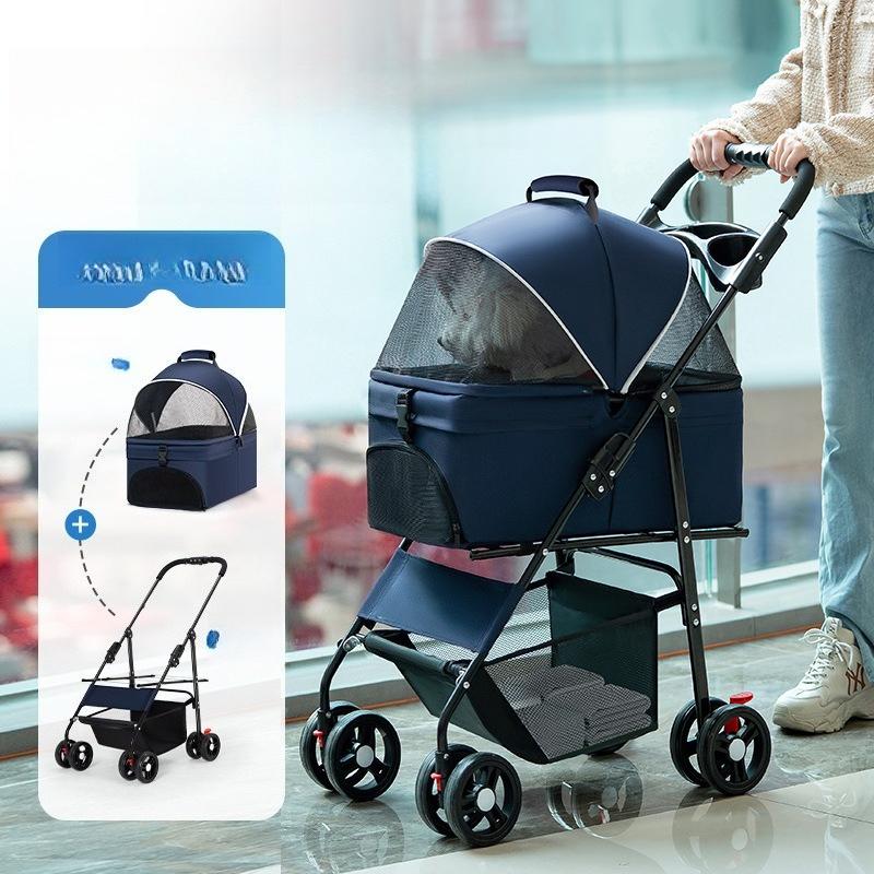 Metal Pet Stroller Lightweight Foldable Detachable Travel Cart for Small Medium Dogs Cats Outdoor Walking Stroller