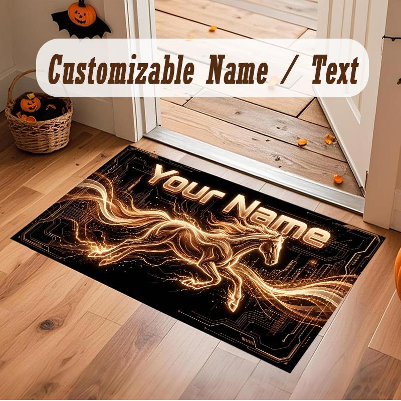 Horse Theme Soft Crystal Velvet Rug Custom Name & Text Print Non Slip Floor Rug for Bedroom Living Room