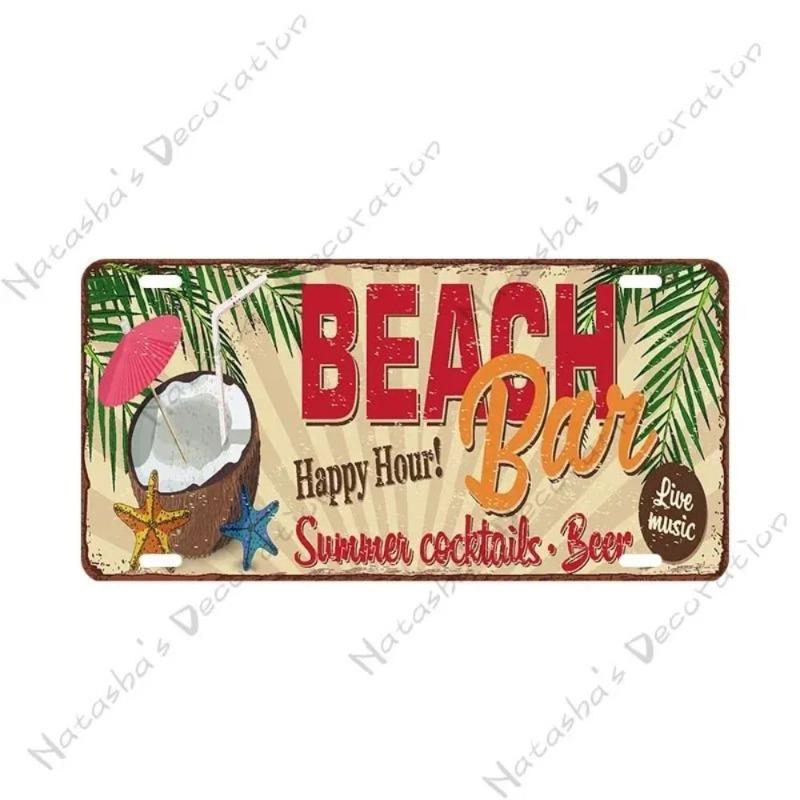 Beach Summer Surf License Plate, Metal Wall Decor 30x15cm