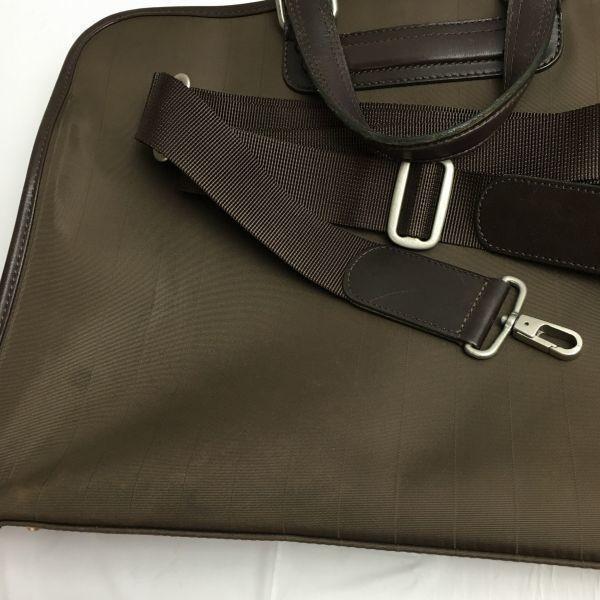 Paul Smith Briefcase Business Bag Dark Brown/Brown Stripe Pattern Strap Included(USED)