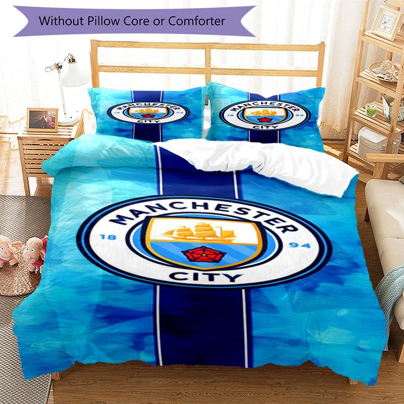 Sada povlaků na peřinu s potiskem Manchester City F.C. – obsahuje 1 povlak na peřinu a 2 odpovídající povlaky na polštář Dekorace do ložnice Vánoční dárky