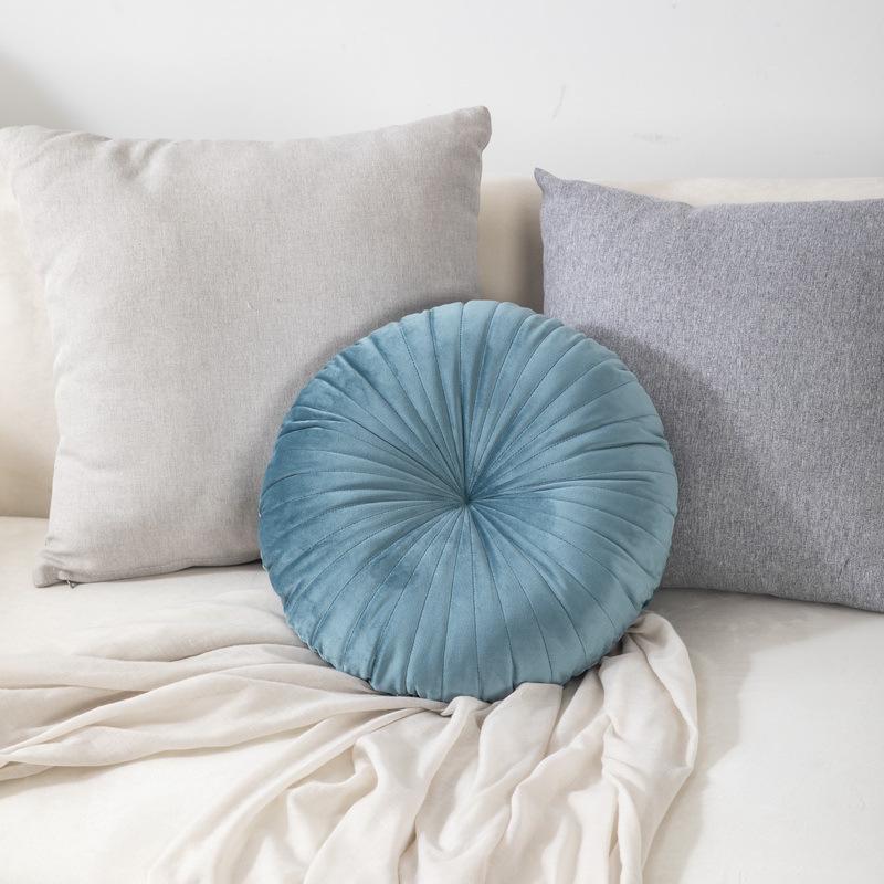 Nordic Quilted Pumpkin Throw Pillow - Solid Color Round Cushion for Living Room & Bay Window