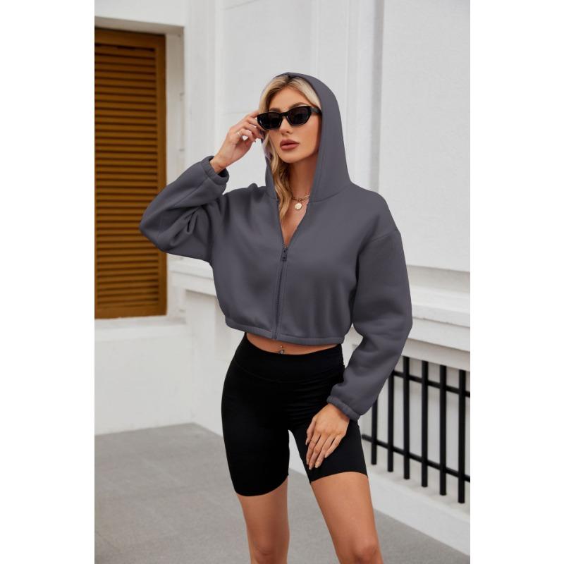 Осенне-зимняя женская модная однотонная короткая толстовка с капюшоном и завязками