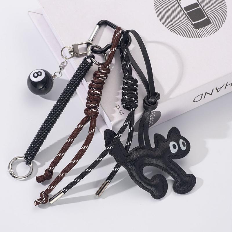 Yogodlns Ins PU Leder Niedliche Katze Handtaschenanhänger Gewebte Hängende Rucksackdekoration Paar Taschenanhänger