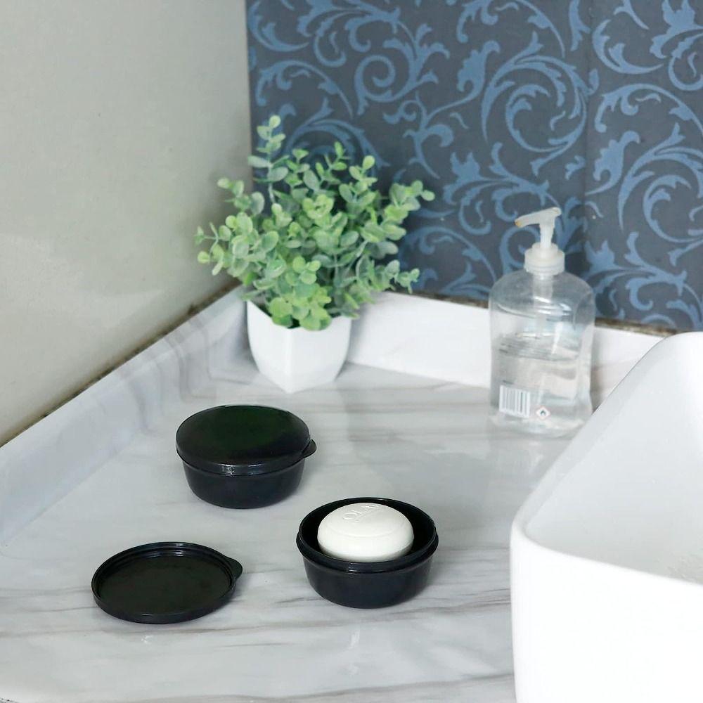 2 Pcs Green and Black Travel Soap Container Blue and White, Round Draining Soap Dish  Business Trip