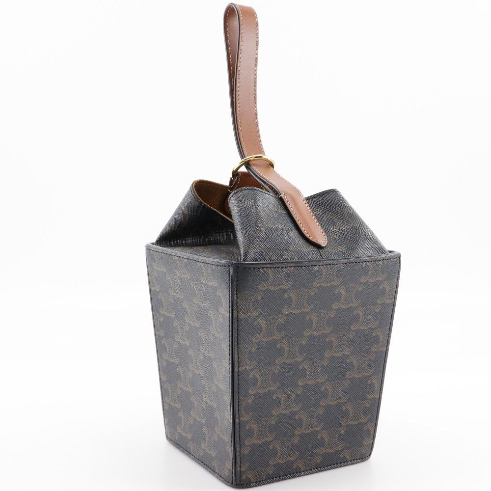 Celine Strap Box Handbag 197142BZJ Triomphe Black / Brown PVC Women Used