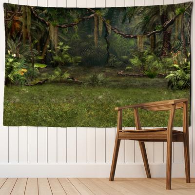 Tropical Green Forest Landscape Tapestry Wall Hanging Psychedelic Witchcraft Mysterious Natural Scenery Aesthetic Room Decor