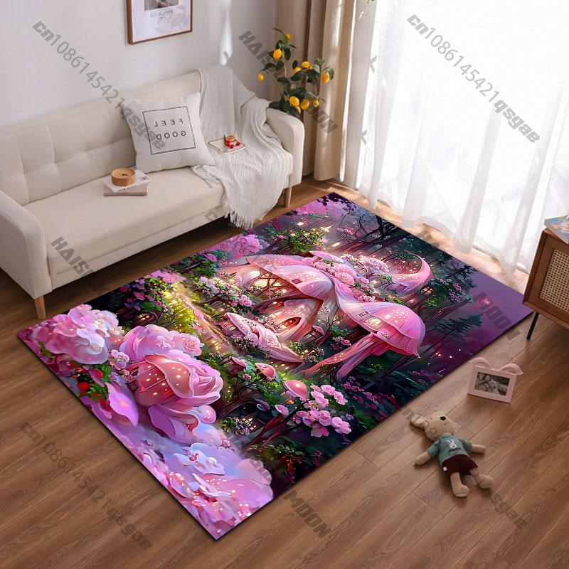 Magical fairytale mushroom village fantasy carpet Yoga living room room decor children s crawling mat doormat area rug 40x60cm