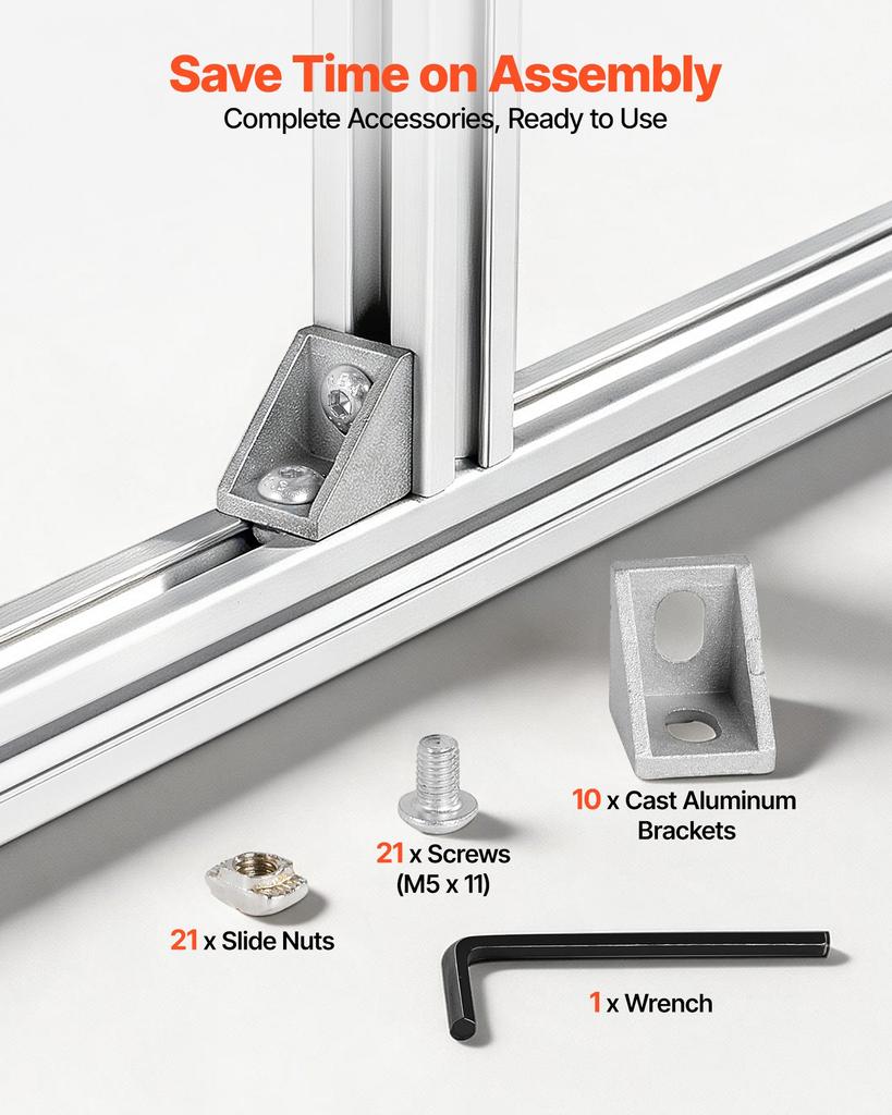 VEVOR 10PCS 2020 Aluminum Extrusion Profile, 48 Inch 1220 Mm, T Slot European Standard Anodized Linear Rail, High-Strength Extruded Aluminum Rail