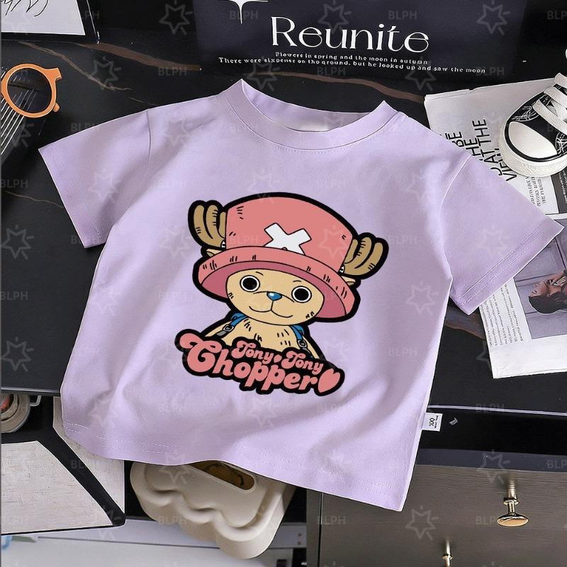 Cute One Piece Tony Tony Chopper Printed Kids T-Shirt, Adorable Cartoon Character Design for Boys Girls, Soft Cotton Casual Tee