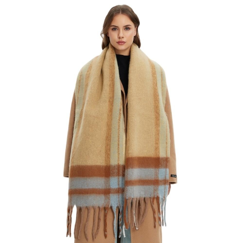 Tassel Fringe Plaid Wrap Soft Knit Long Scarf Elegant Winter Scarf For Unisex