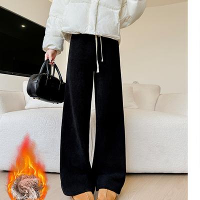 Pantalones de pierna ancha de kapok y terciopelo ártico para mujer, estilo nuevo de otoño e invierno, pantalones rectos gruesos drapeados, casuales, holgados, adelgazantes y de terciopelo