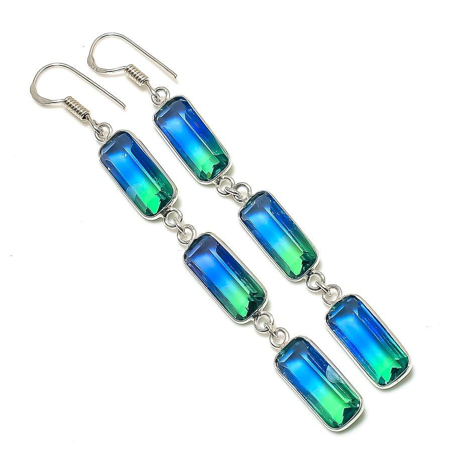 

Ювелирные серьги из стерлингового серебра 925 пробы с натуральным двухцветным турмалином 3,27 дюйма N4r06