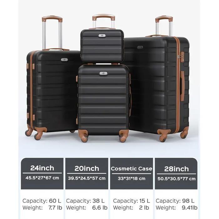 Ensemble de bagages - YSTYLE - 6 pièces - 4 valises rigides - Sac en tissu - Noir